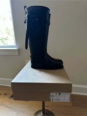 NWOB Burberry Roscot Belted Riding Rain Boot | Black | EU 38 / UK 5 / US 7.5–8